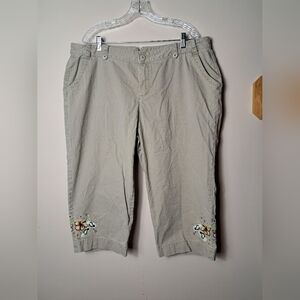 CJ BANKS Tan Capri Pants With Floral Embroidery Size 20W